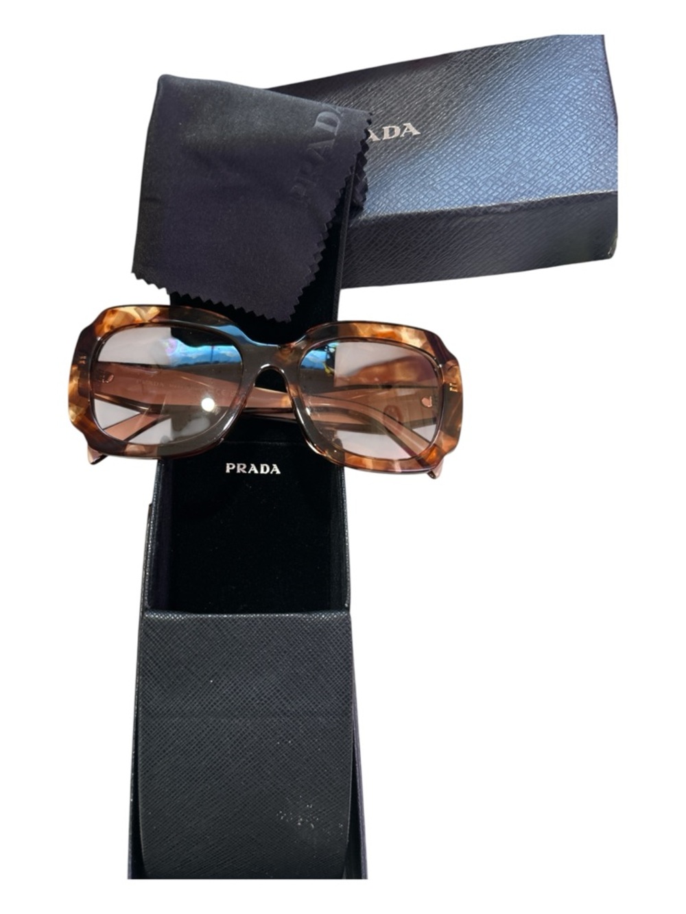Prada Black Textured Sunglasses Case with Silver Logo